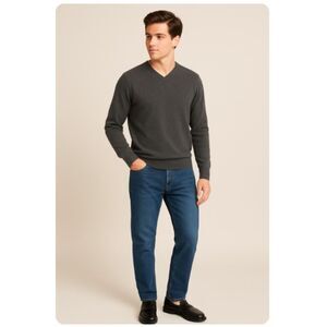 Paolo Mondo Sweater 100% Extra Fine Merino Virgin Wool V Neck Italy Mens Sz L